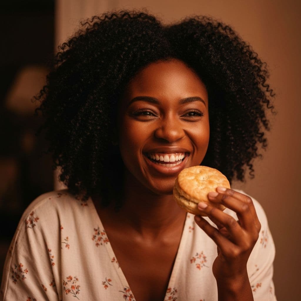 Woman enjoying Niger Biscuit